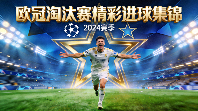 欧冠淘汰赛精彩进球集锦封面，球员进球后奔跑庆祝